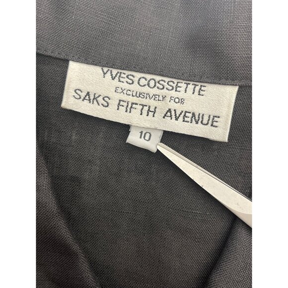 Yves Cossette for Saks Fifth Avenue Women Black Cropped Linen Top Size 10 - Picture 10 of 10